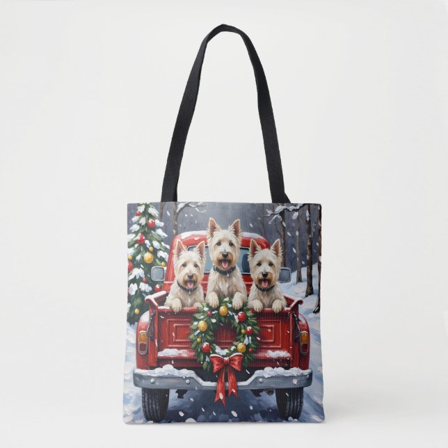 West Highland White Terrier Christmas Red Truck Tote Bag (Front)