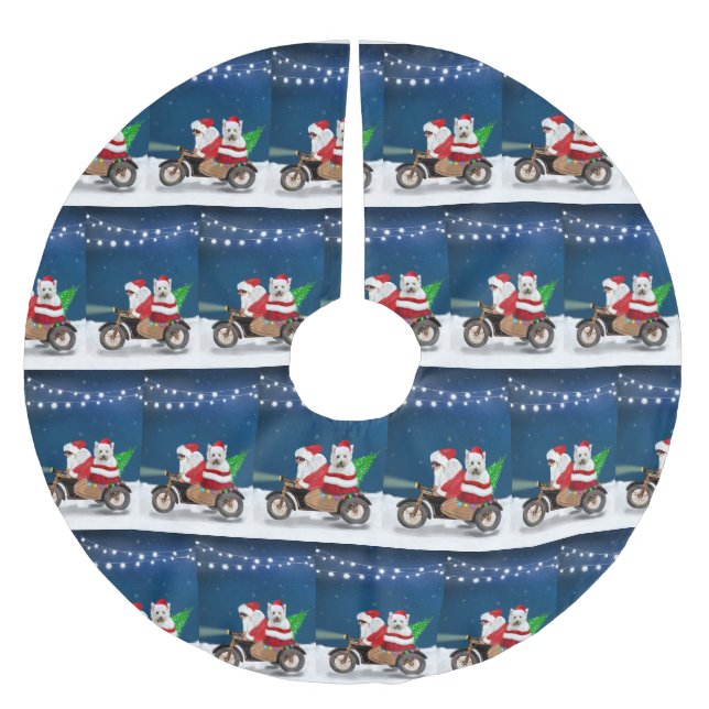 West Highland White Terrier Christmas Santa Claus  Brushed Polyester Tree Skirt (Front)