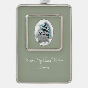 West Highland White Terrier Christmas Silver Plated Framed Ornament