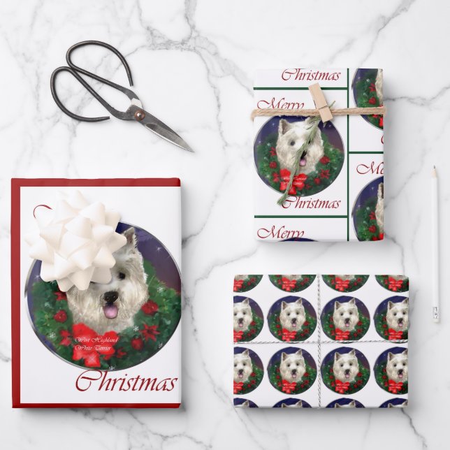 West Highland White Terrier Christmas Wrapping Paper Sheet (Front)