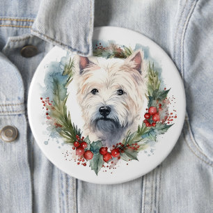 West Highland White Terrier Christmas Wreath  6 Cm Round Badge