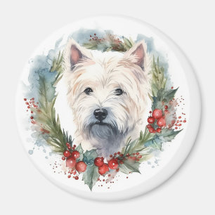 West Highland White Terrier Christmas Wreath  Magnet
