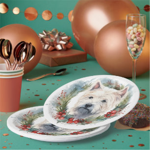 West Highland White Terrier Christmas Wreath Paper Plate