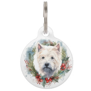 West Highland White Terrier Christmas Wreath  Pet Tag