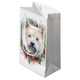 West Highland White Terrier Christmas Wreath  Small Gift Bag