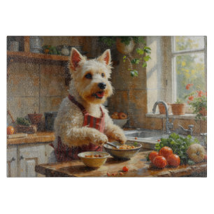 West Highland White Terrier Cooking in Kitchen Cutting Board