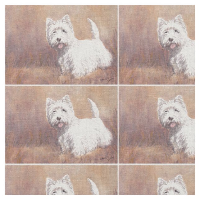West Highland White Terrier Dog Art Fabric (Close Up)