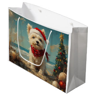 West Highland White Terrier Dog Christmas Beach Large Gift Bag