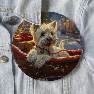West Highland White Terrier Dog Christmas Festive  6 Cm Round Badge