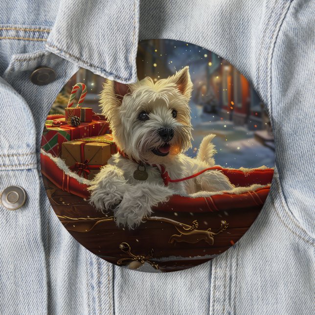 West Highland White Terrier Dog Christmas Festive  6 Cm Round Badge (In Situ)