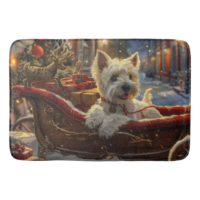West Highland White Terrier Dog Christmas Festive  Bath Mat (Front)