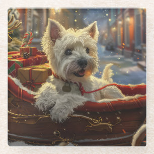 West Highland White Terrier Dog Christmas Festive  Glass Coaster