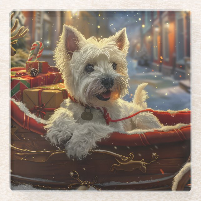 West Highland White Terrier Dog Christmas Festive  Glass Coaster (Front)