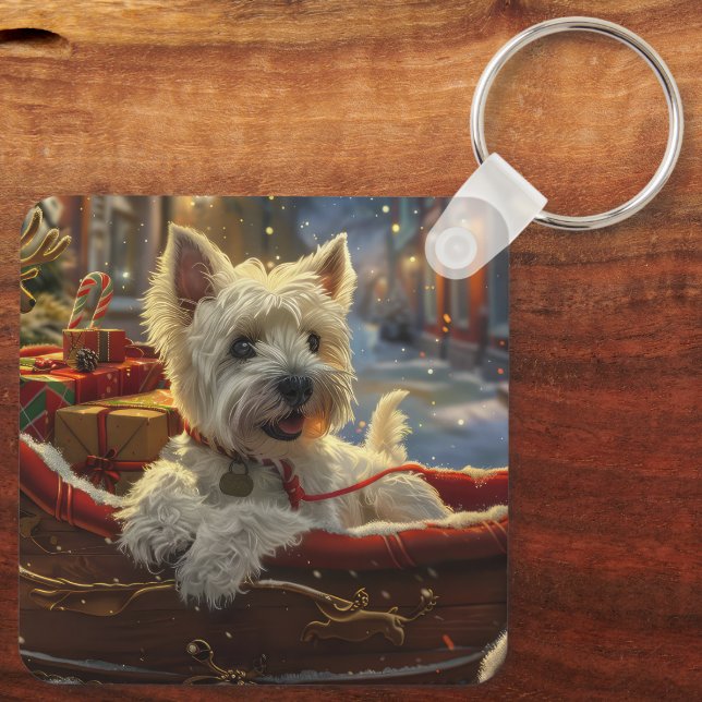 West Highland White Terrier Dog Christmas Festive  Key Ring (Back)