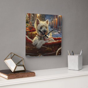 West Highland White Terrier Dog Christmas Festive Square Wall Clock