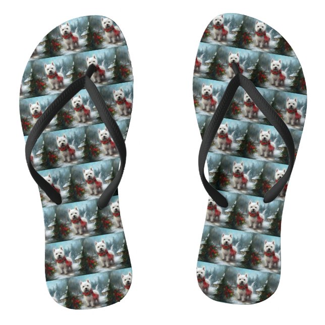 West Highland White Terrier Dog in Snow Christmas Jandals (Footbed)