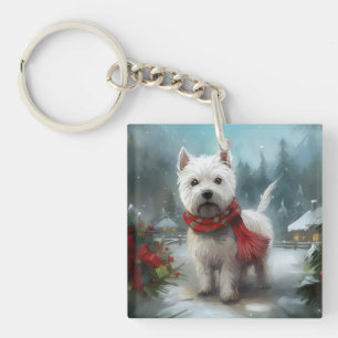 West Highland White Terrier Dog in Snow Christmas Key Ring