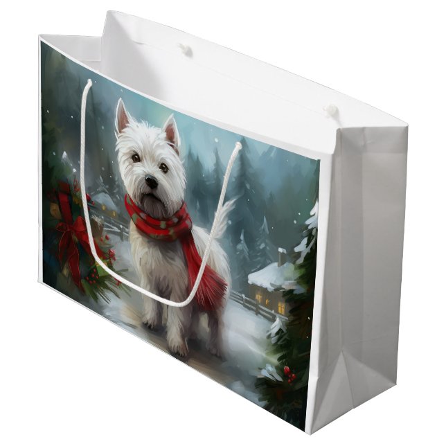 West Highland White Terrier Dog in Snow Christmas Large Gift Bag (Front Angled)