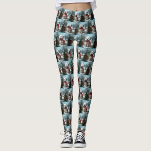 West Highland White Terrier Dog in Snow Christmas Leggings