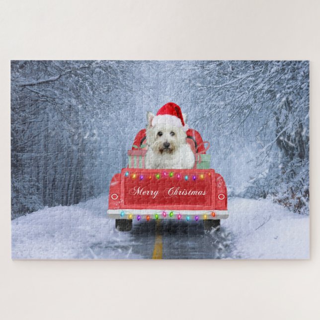 West Highland White Terrier Dog in Snow truck  Jigsaw Puzzle (Horizontal)