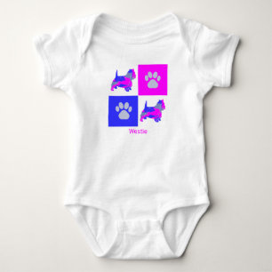 West Highland White Terrier Dog & Paw Pink & Blue Baby Bodysuit