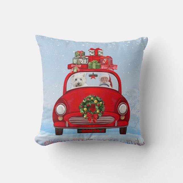 West Highland White Terrier Dog With Santa Claus Cushion (Front)