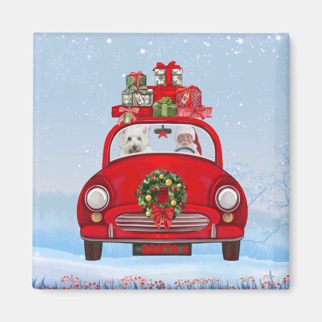 West Highland White Terrier Dog With Santa Claus Magnet (Front)
