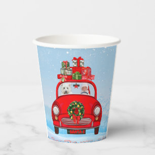 West Highland White Terrier Dog With Santa Claus Paper Cups