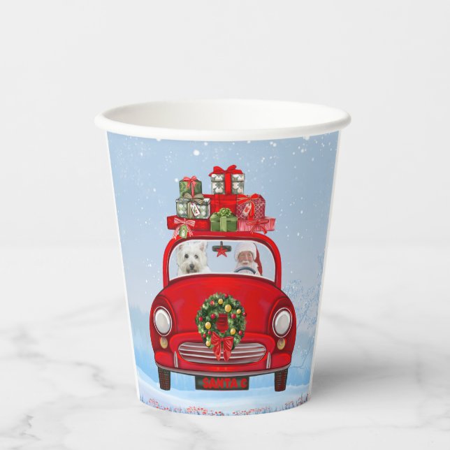 West Highland White Terrier Dog With Santa Claus Paper Cups (Front)