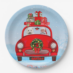 West Highland White Terrier Dog With Santa Claus Paper Plate