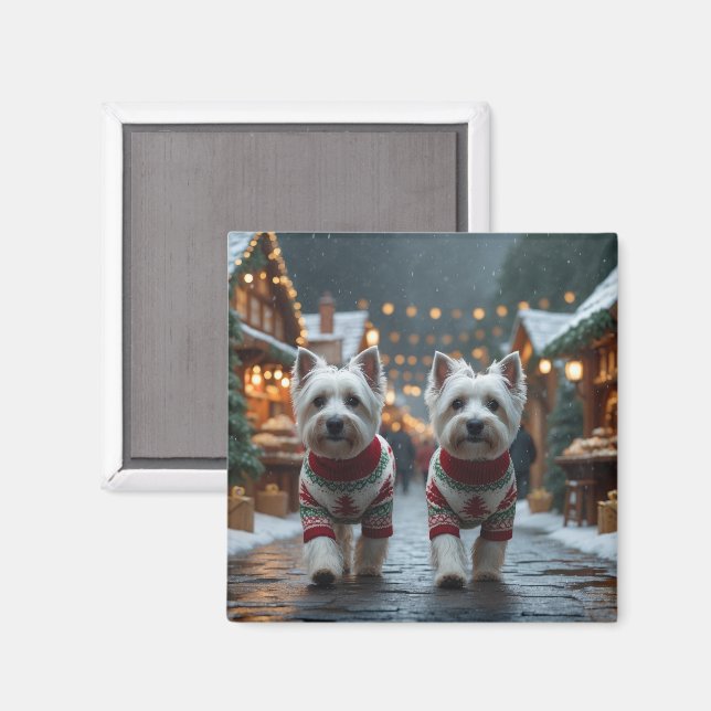 West Highland White Terrier Dogs Christmas Snow  Magnet (Front/Back)