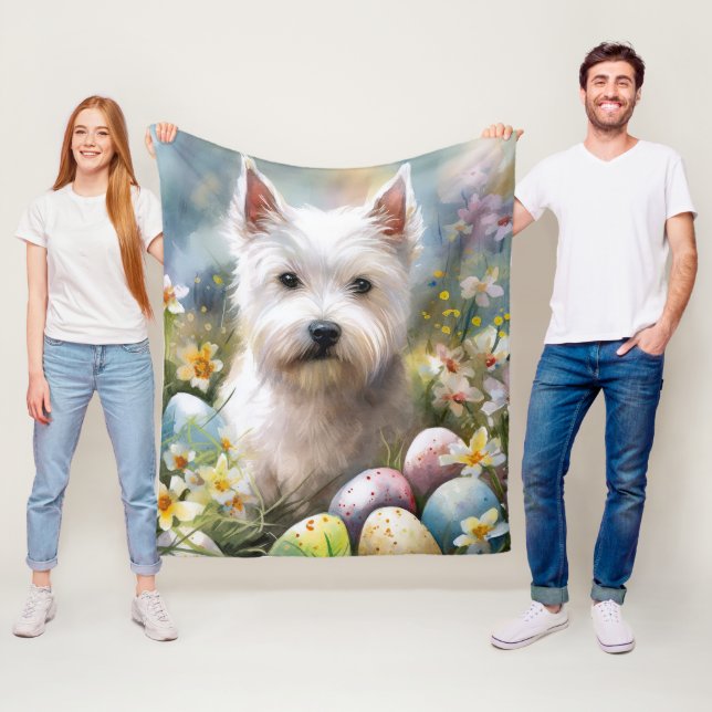West Highland White Terrier Easter Eggs Holiday Fleece Blanket (In Situ)
