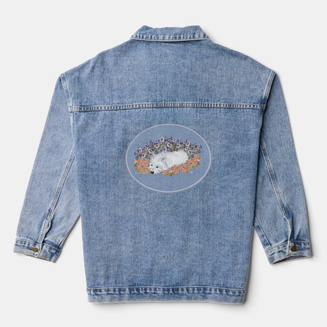 West Highland White Terrier Floral Denim Jacket (Back)