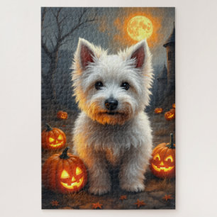 West Highland White Terrier Halloween Portrait Art Jigsaw Puzzle