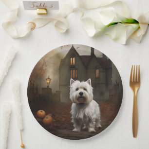 West Highland White Terrier Halloween Scary Paper Plate