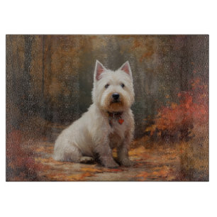 West Highland White Terrier in Autumn Leaves Fall Cutting Board