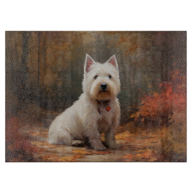West Highland White Terrier in Autumn Leaves Fall Cutting Board (Front)