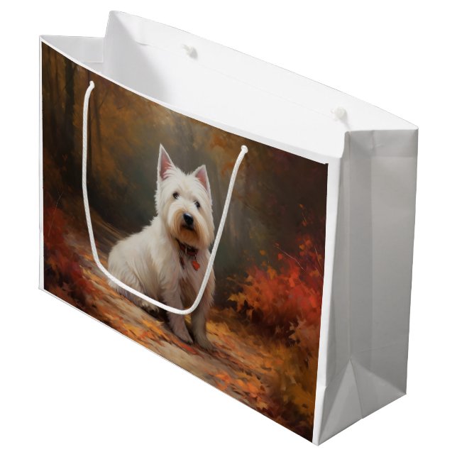 West Highland White Terrier in Autumn Leaves Fall Large Gift Bag (Front Angled)