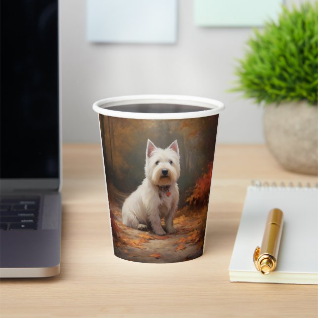 West Highland White Terrier in Autumn Leaves Fall Paper Cups (Insitu)