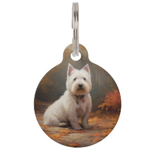 West Highland White Terrier in Autumn Leaves Fall Pet Tag