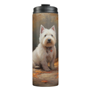 West Highland White Terrier in Autumn Leaves Fall Thermal Tumbler