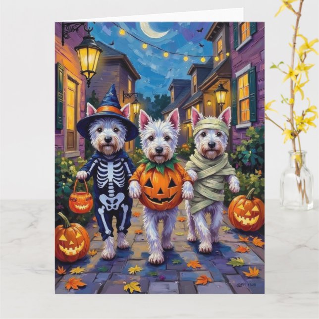 West Highland White Terrier In Halloween Costumes Card (Yellow Flower)
