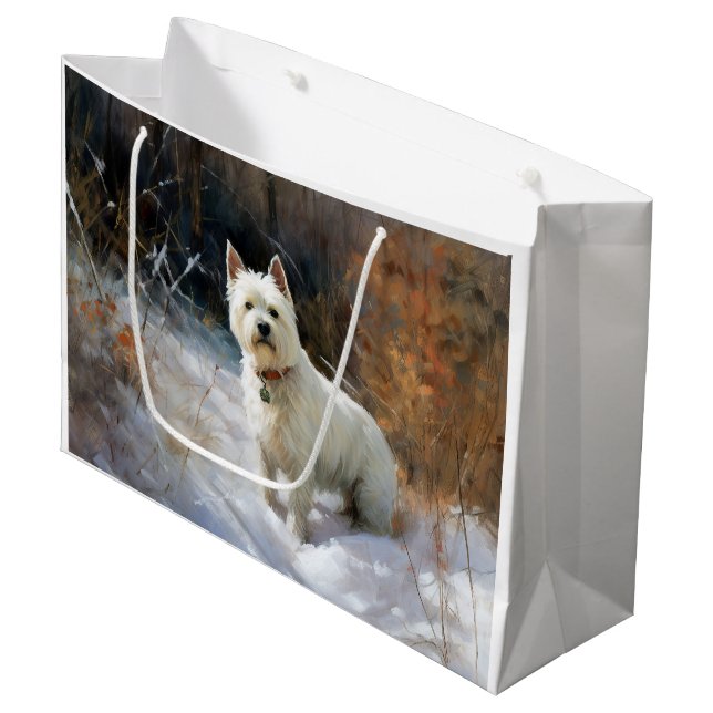 West Highland White Terrier Let It Snow Christmas Large Gift Bag (Front Angled)