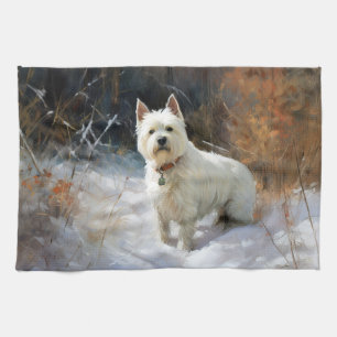 West Highland White Terrier Let It Snow Christmas Tea Towel