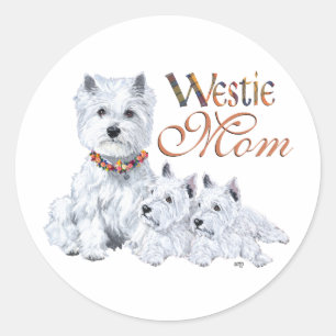West Highland White Terrier Mum & Pups Classic Round Sticker