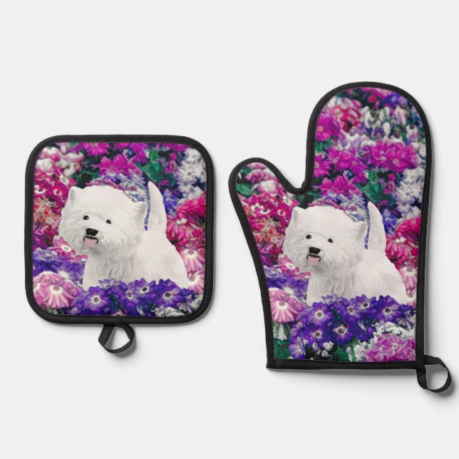 West Highland White Terrier Painting Westie Dog Oven Mitt & Pot Holder Set (Front)