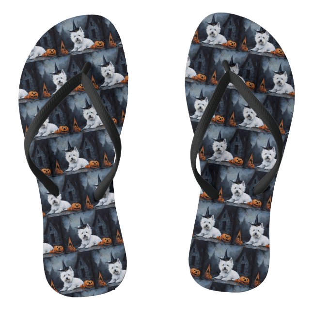West Highland White Terrier Pumpkin Halloween  Jandals (Footbed)