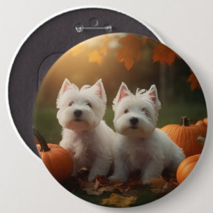 West Highland White Terrier Puppy Autumn Pumpkin 6 Cm Round Badge