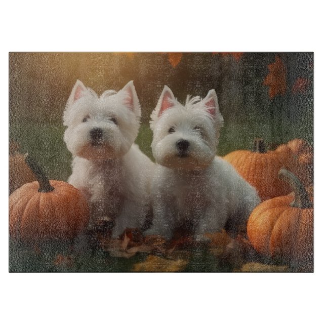 West Highland White Terrier Puppy Autumn Pumpkin Cutting Board (Front)