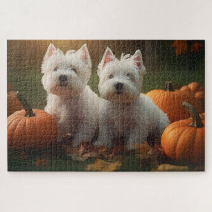 West Highland White Terrier Puppy Autumn Pumpkin Jigsaw Puzzle